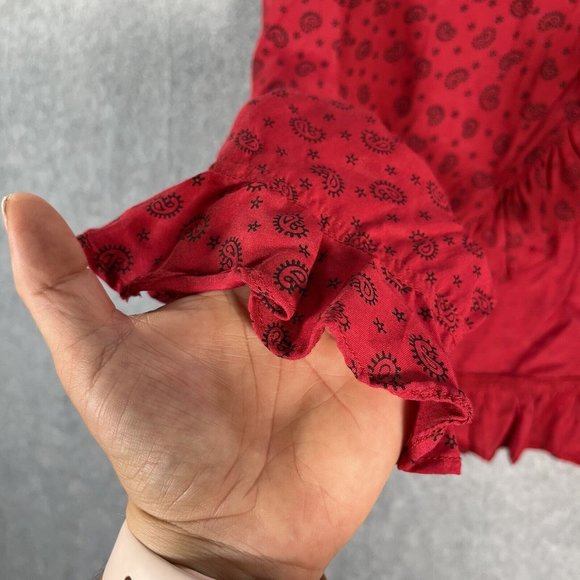 Gordon James Blouse Womens Large Red paisley All Over print crop Ruffle Cardigan - Picture 6 of 8